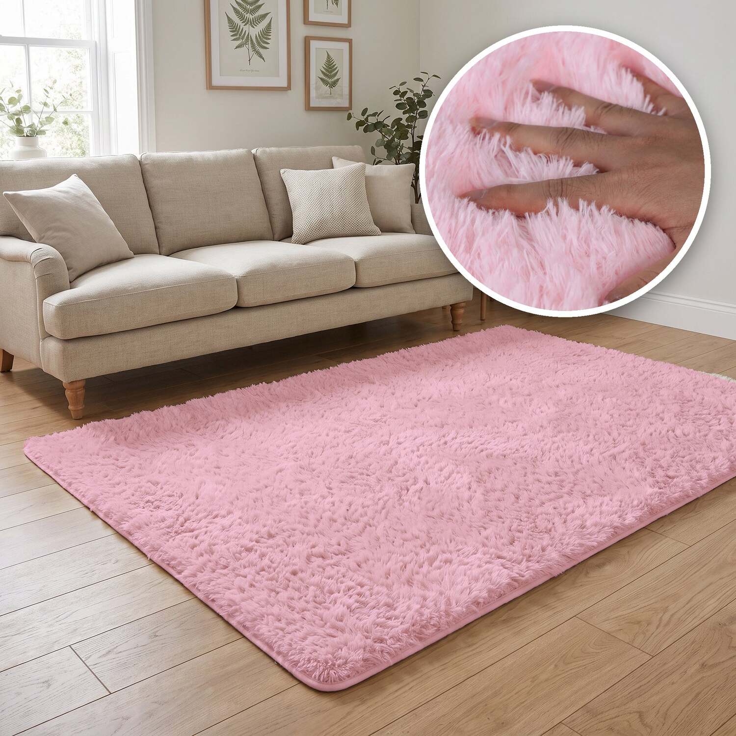 The Rugs Lush Shaggy Pink Rug - Pink / 50Cm / 80Cm / 0.1Kg