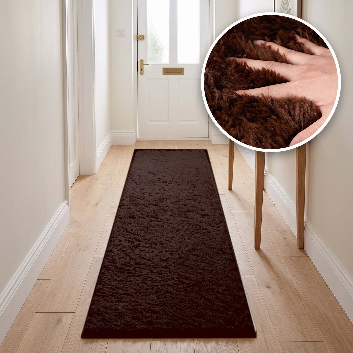 The Rugs Lush Shaggy Dark Brown Rug - Dark Brown / 80Cm / 280Cm / 0.57Kg