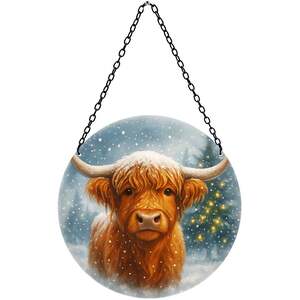 Christmas Highland Cow Suncatcher Hanging Window Garden