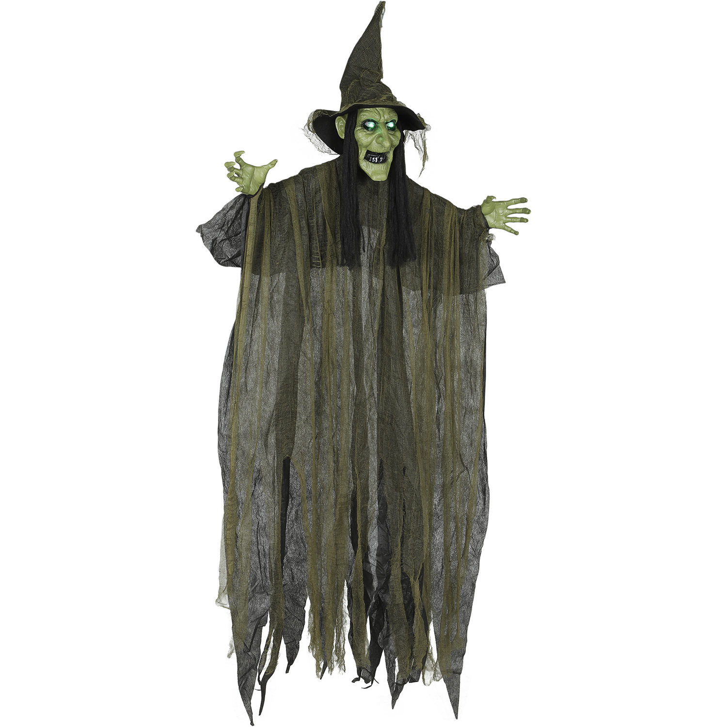 Aka Hanging Animated Witch, Glowing Led Eyes - Green