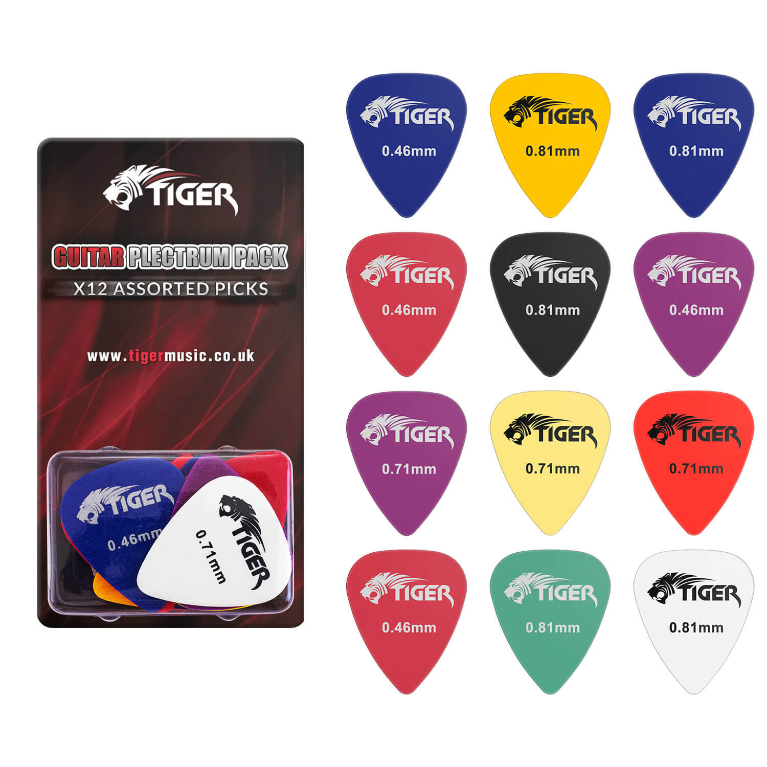 Tiger Music Pack Of 12 Matte Guitar Picks - Neutral