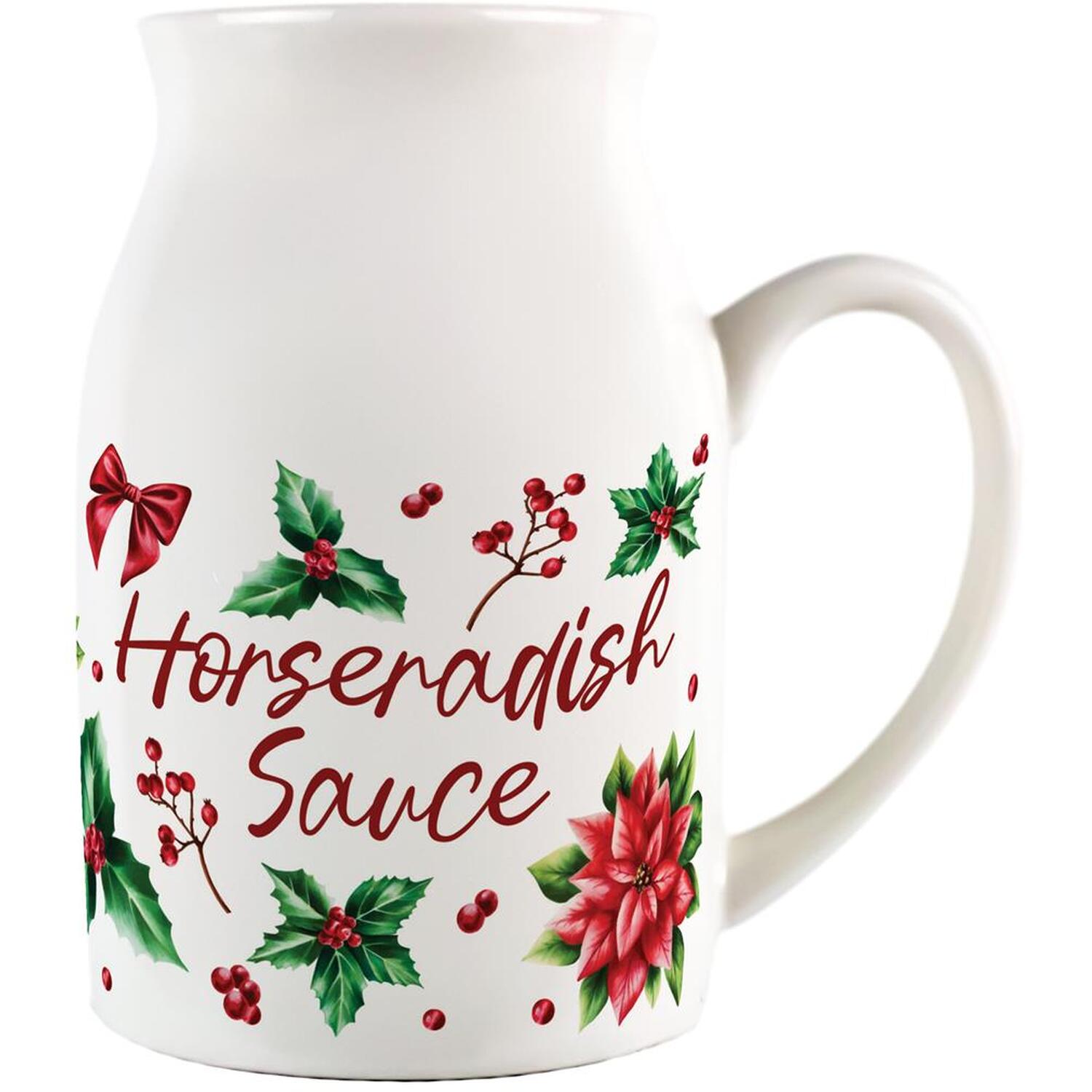 Christmas Holly Horseradish Sauce Jug - Small Porcelain Pitcher with Handle - Image 2