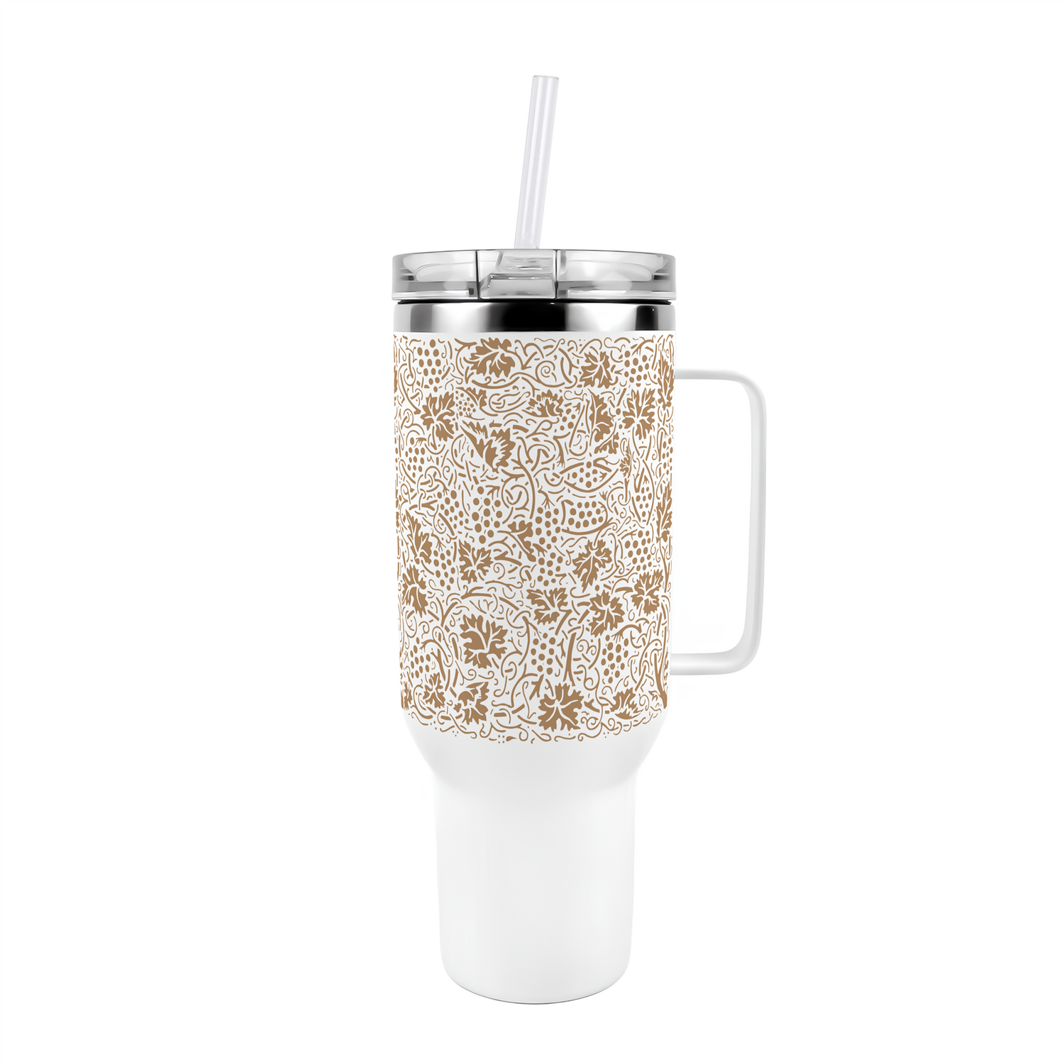 B&Q - Yellow Oak Leaves & Berries40Oz Stainless Steel Xl Travel Cup With Straw And Lid - Image 2