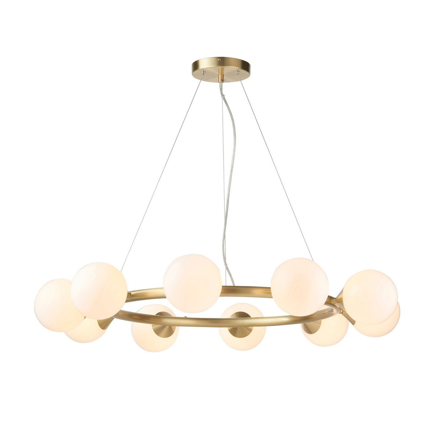 Merano Grosseto White Gloss Glass Satin Brass 10 Light Plate Ceiling Light - Image 3