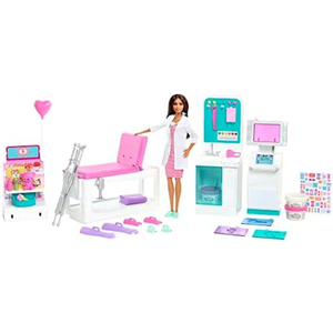Barbie Fast Cast Clinic Doll and Playset, Brunette, 30 Accessories, GTN61