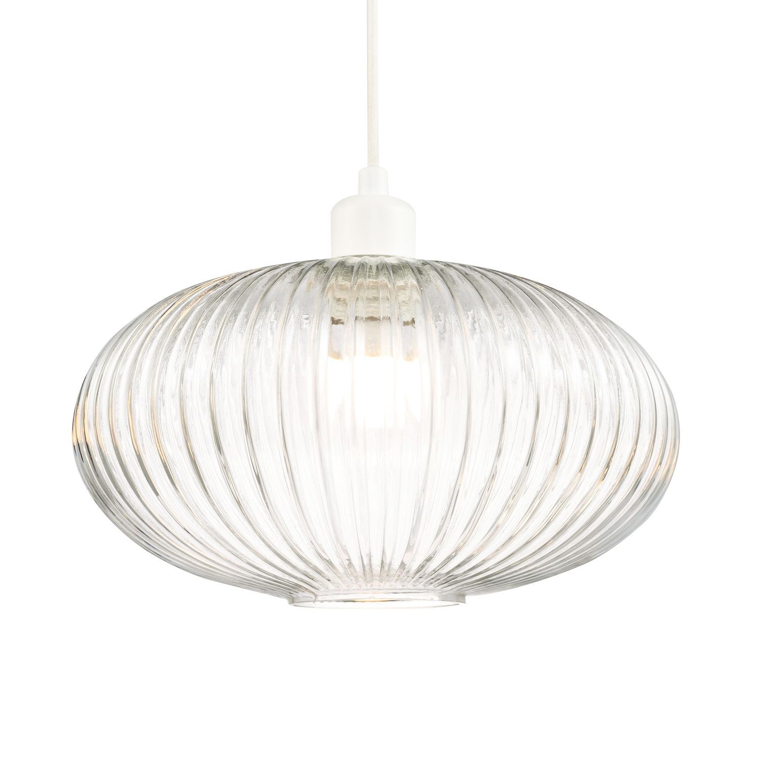 Happy Homewares Modern Designer Line Ribbed Glass Oval Pendant Lamp Shade