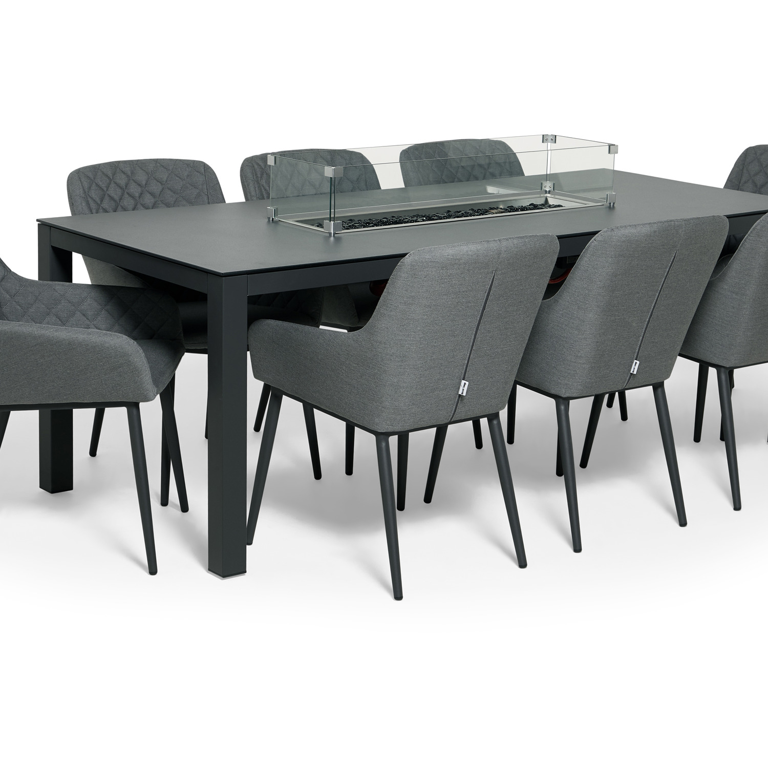 Aruba Outdoor Fabric 8 Seat Dining Set With Fire Pit Table - Grey H76cm X W215cm X D90cm