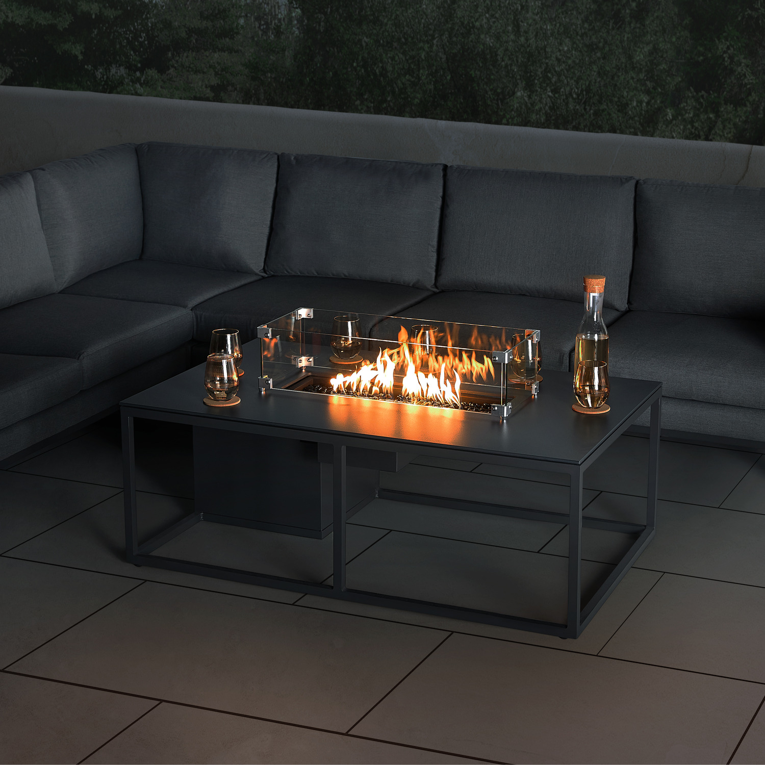 Aruba Outdoor Fabric Corner Sofa With Fire Pit Coffee Table - Grey