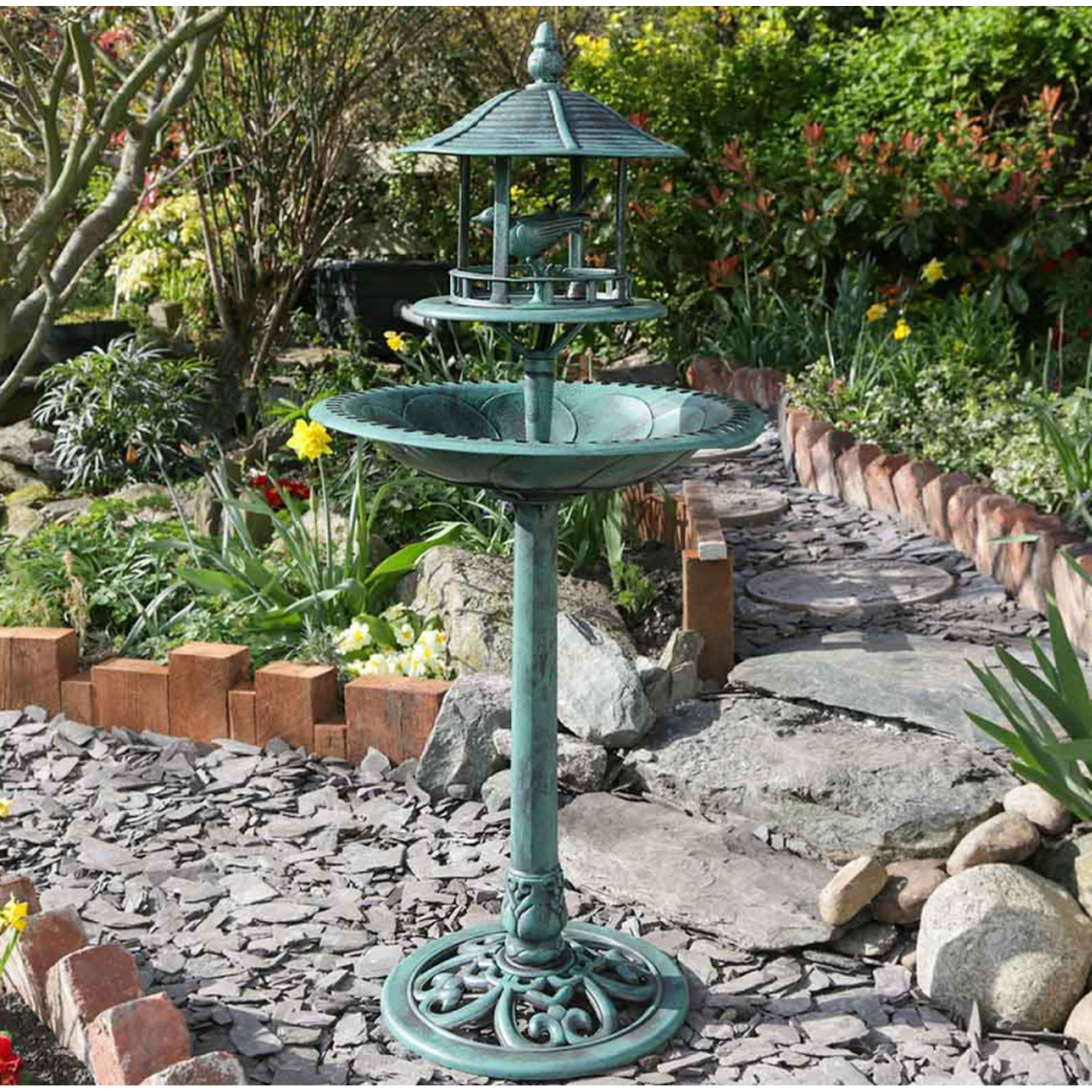 Image of Ornamental Garden Bird Bath Sheltered Bird&hellip;