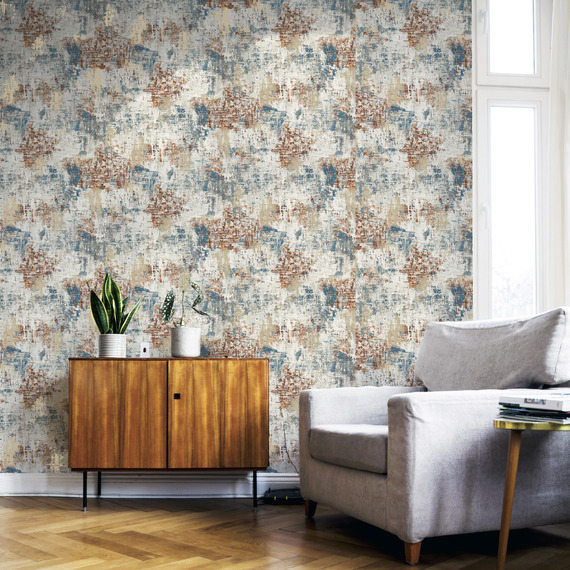 Arthouse Abstract Texture Copper Navy Wallpaper