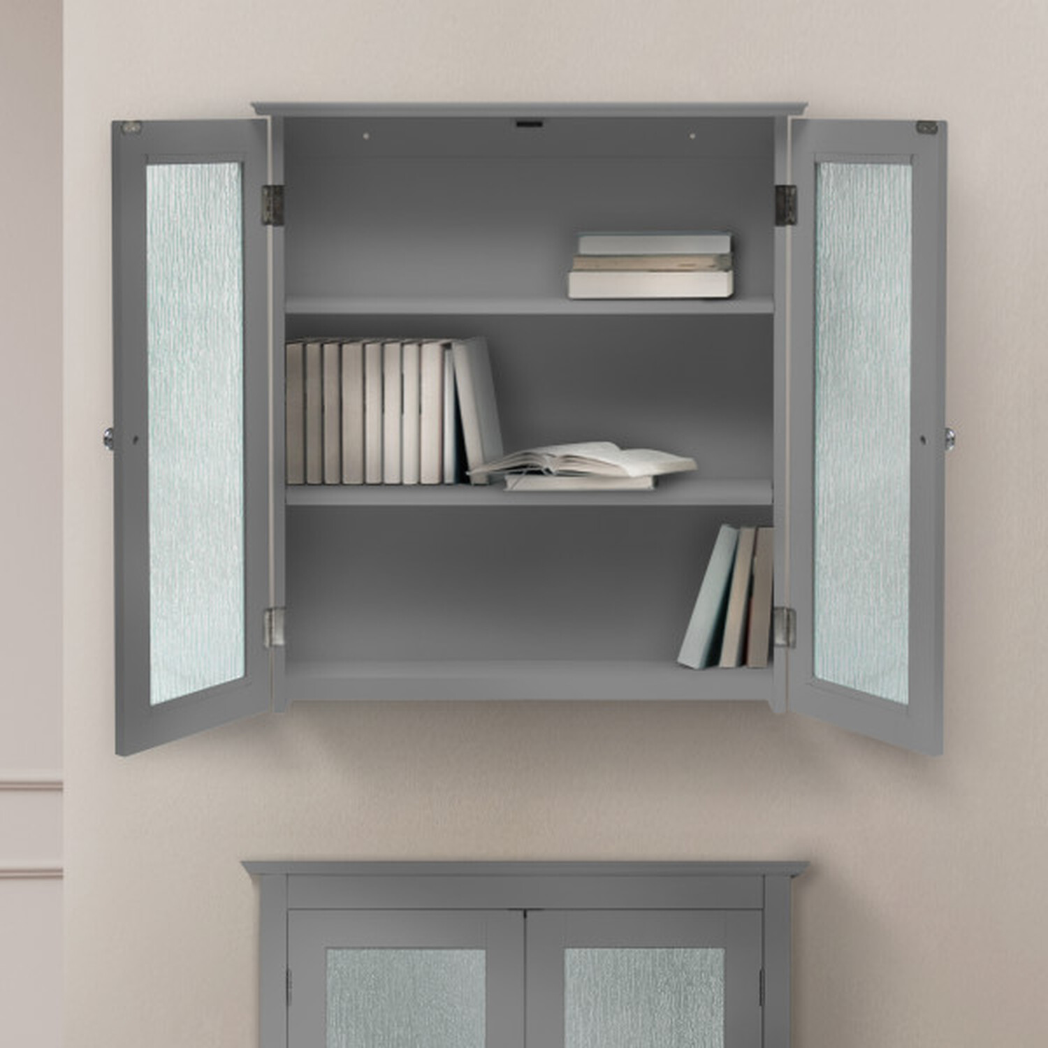 Teamson Home Wooden Bathroom Wall Cabinet 2 Glass Doors Grey Ehf-581g - Grey
