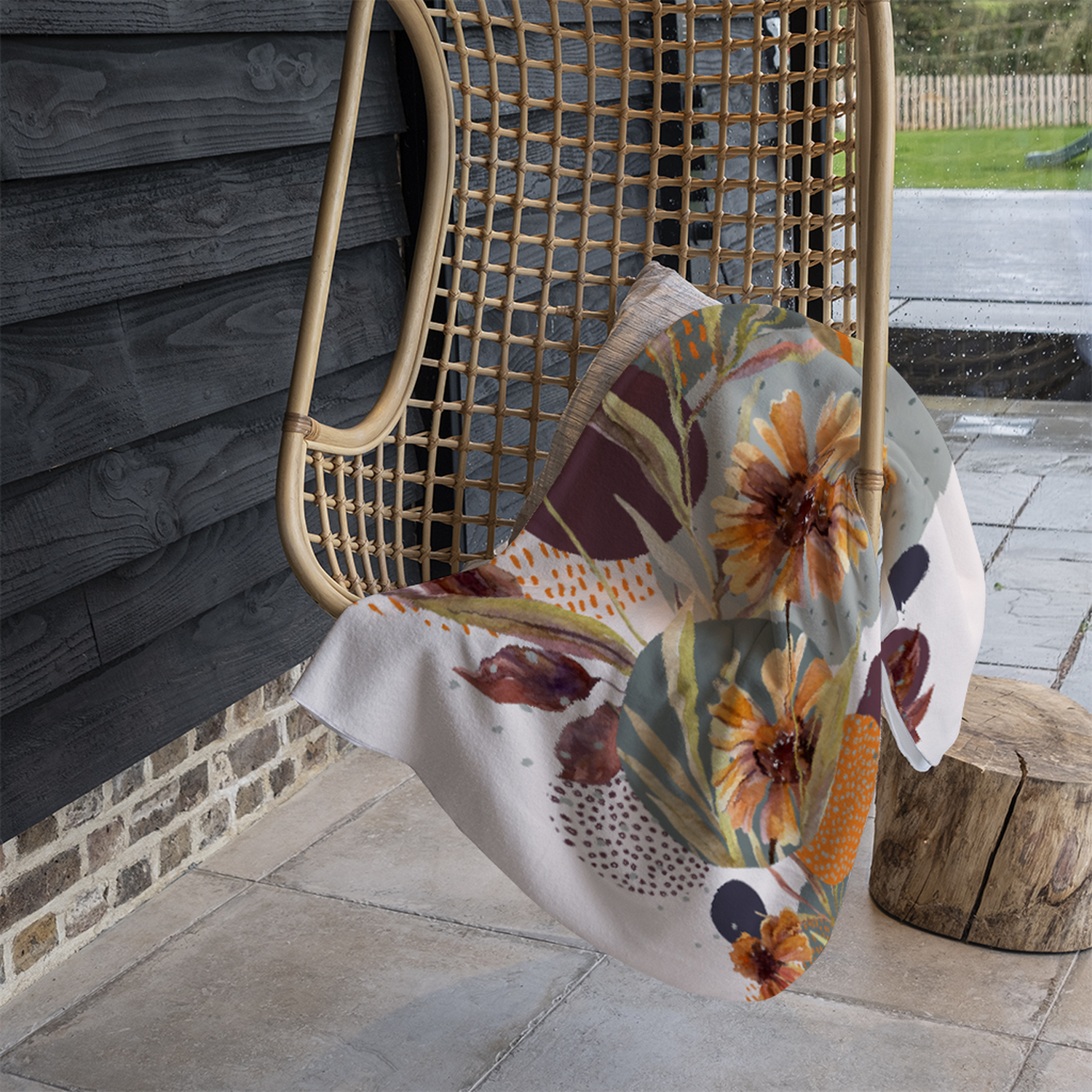 Orange Geometric With Flowers Blanket - Orange