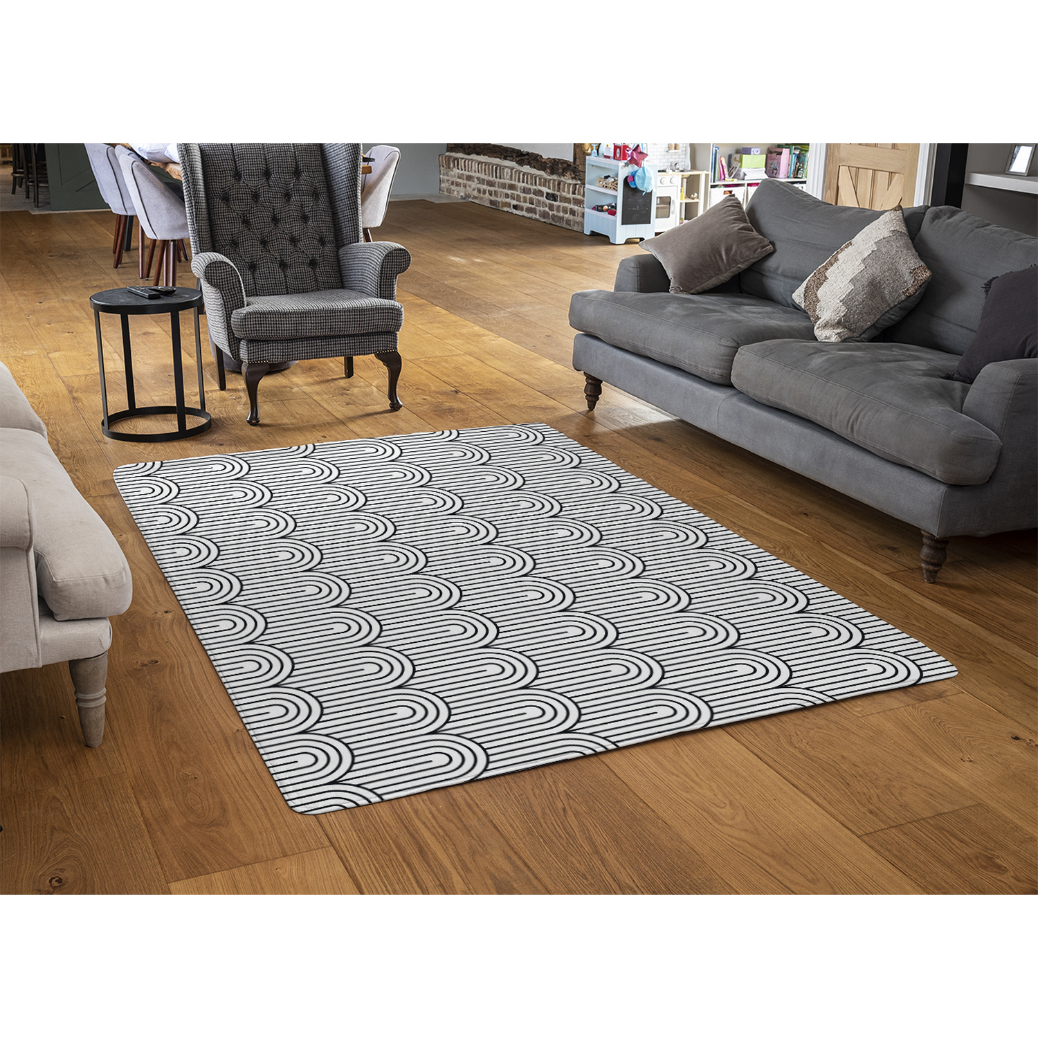 Geometric Curves Rug - Black / 150cm thumbnail