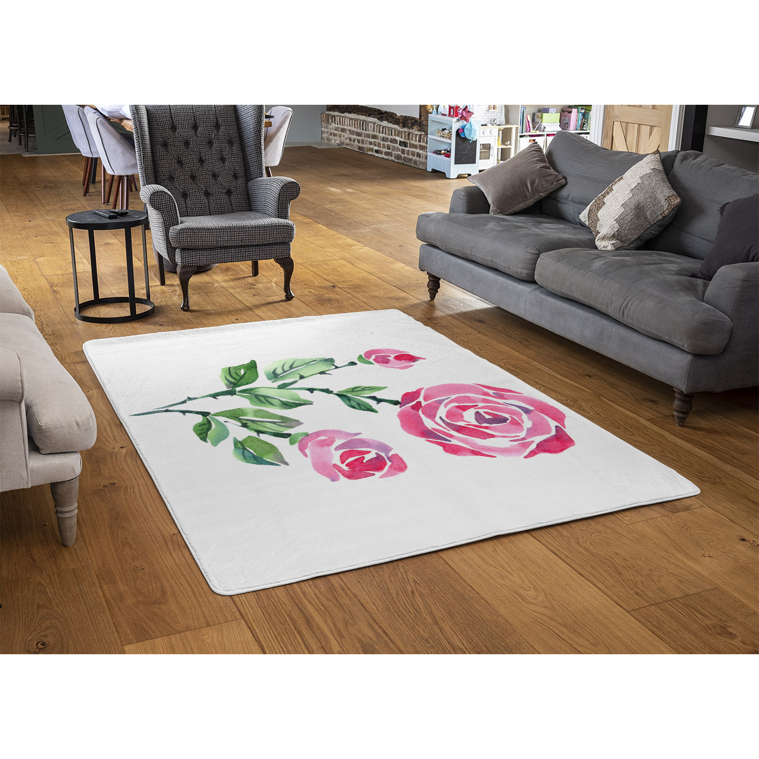 Rose Print Rug - Pink / 150cm thumbnail