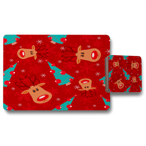 Reindeer And Tree Pattern Dining Placemat  Coaster Set