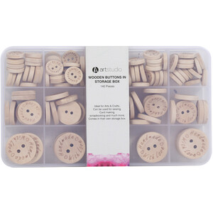 140 Piece Wooden Buttons in Storage Box