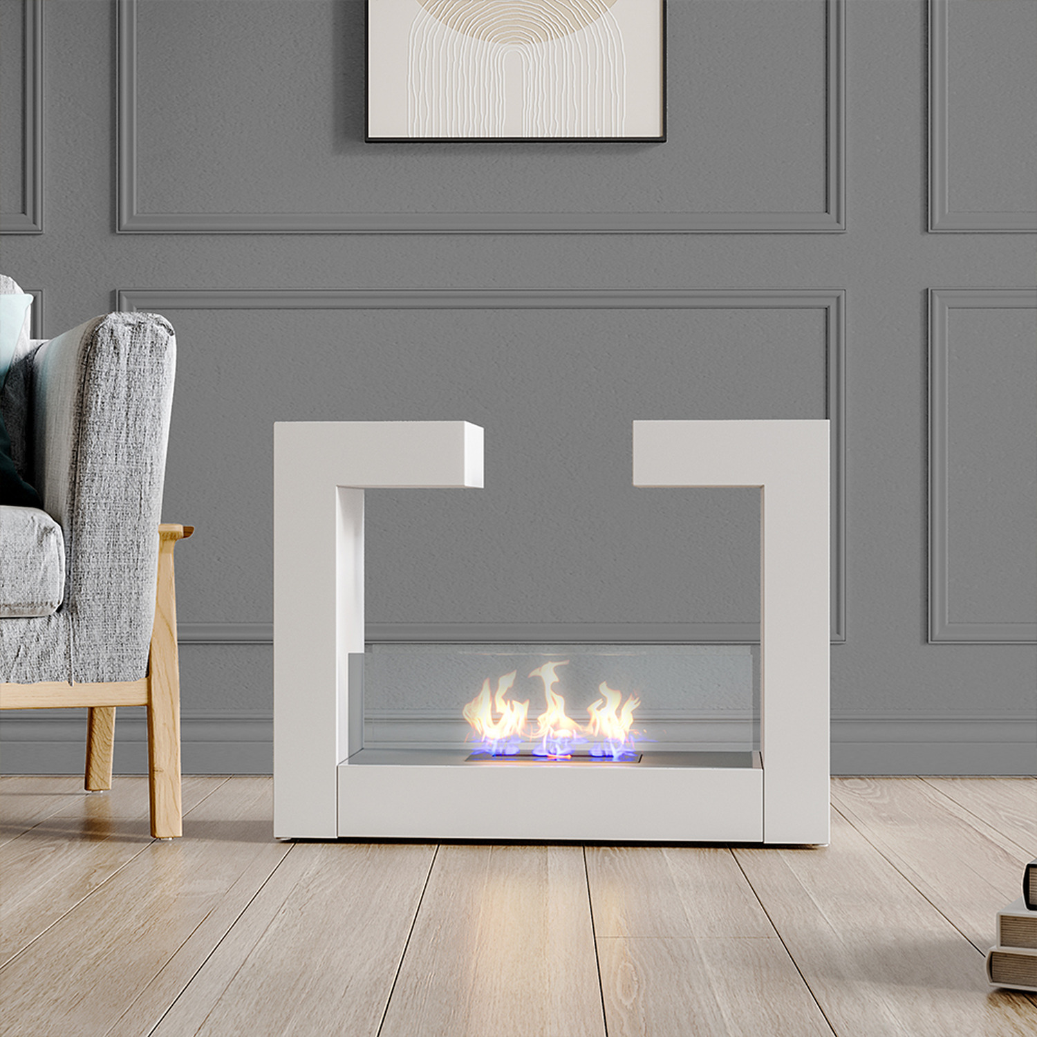 Wall Mounted Bio-Ethanol Fireplace,White