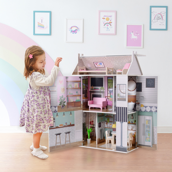 Olivia's Little World 3-Story Farmhouse Wooden Doll House for 12