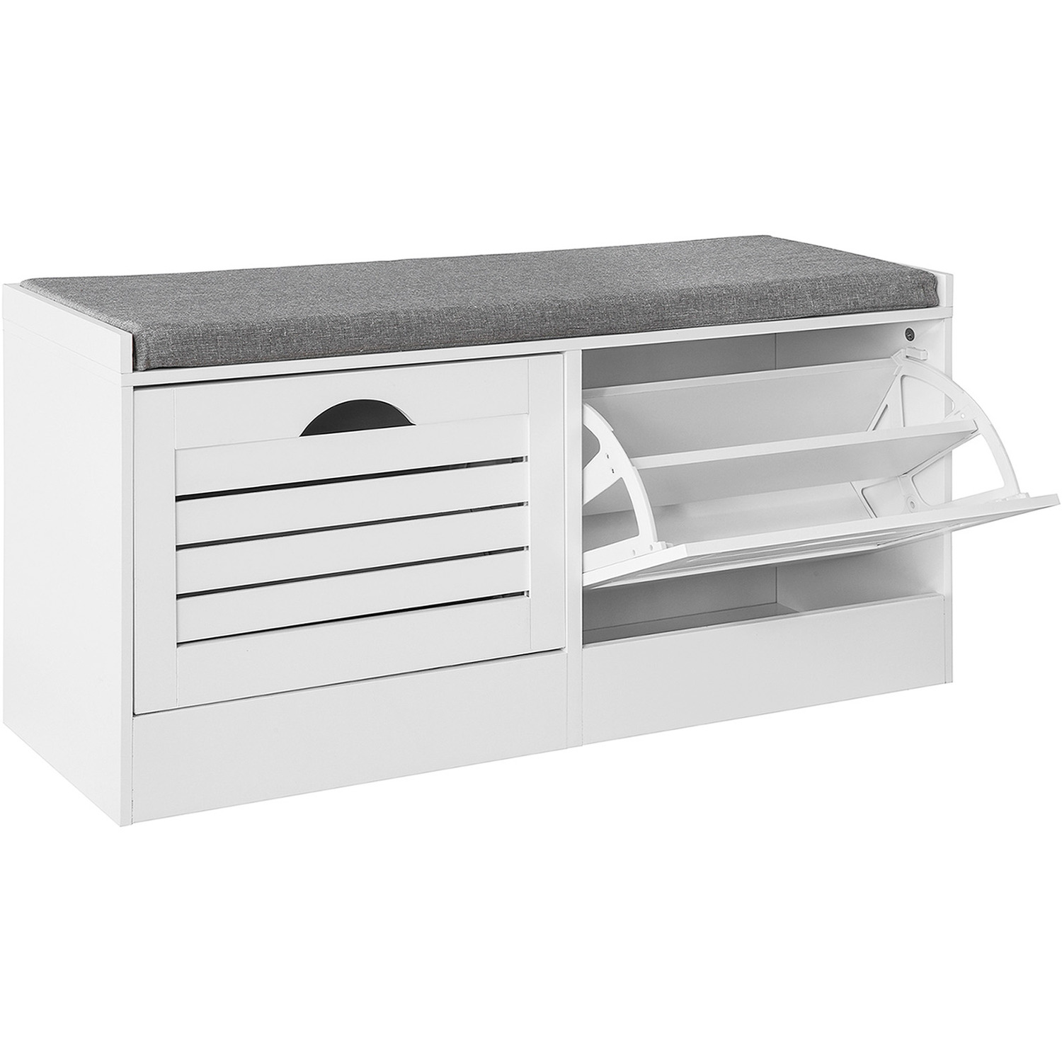 Hallway Shoe Bench With Flip-drawer - White