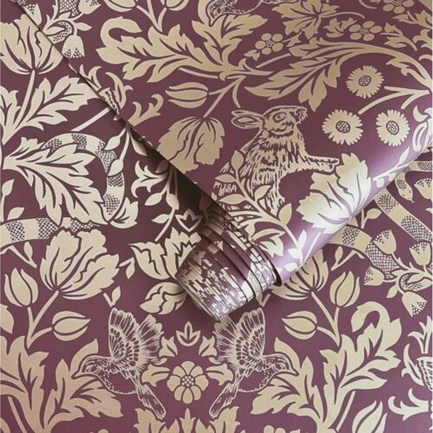 Holden Red Gold Metallic Shimmer Mirror Floral Woodland Animals Damask ...