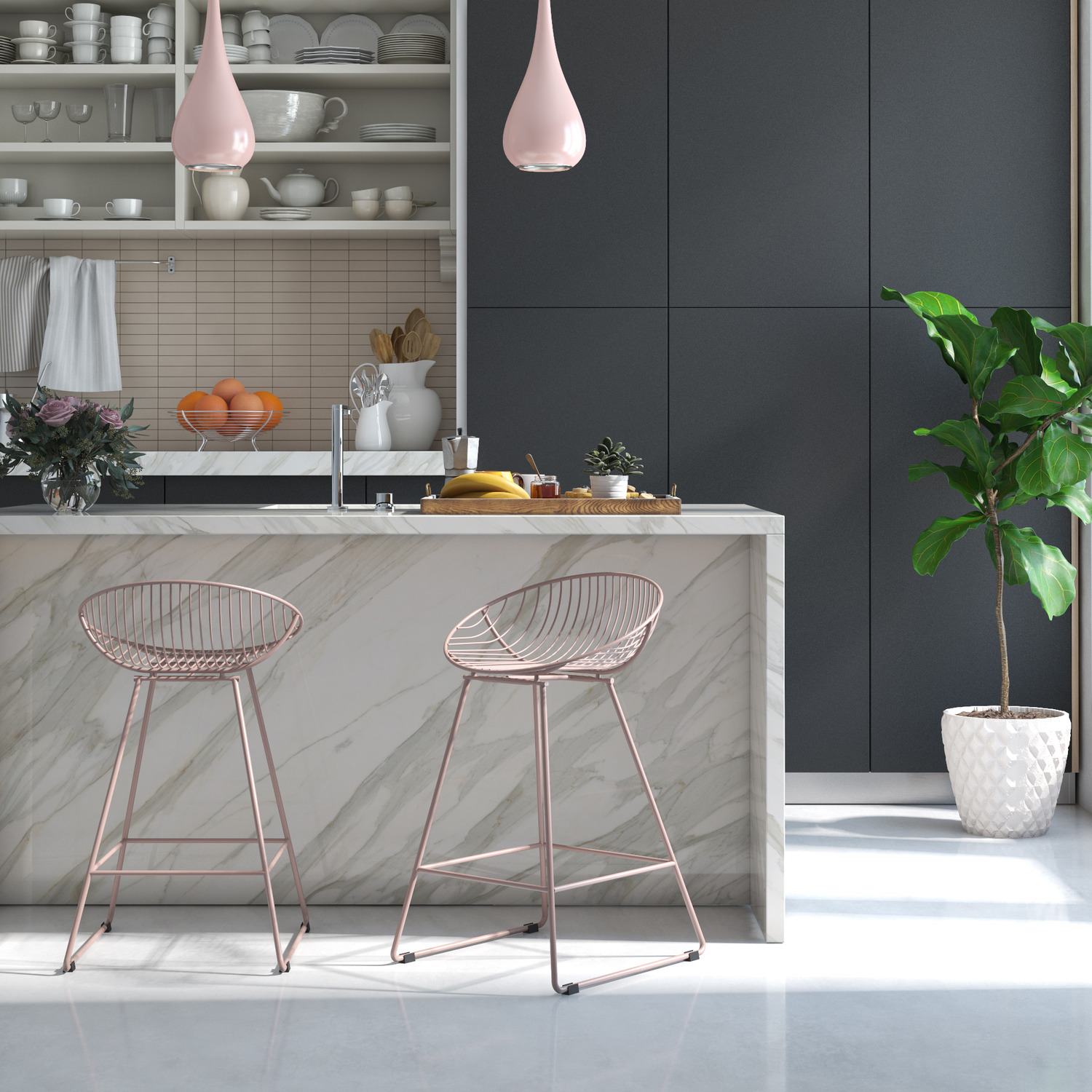 Cl Ellis Wire Counter Stool - Blush Pink