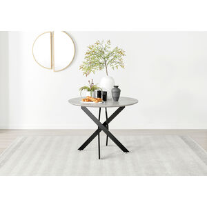 Black Novara Grey Concrete Black Leg Round Dining Table 4 Milan Black Leg Chairs shot 3531905