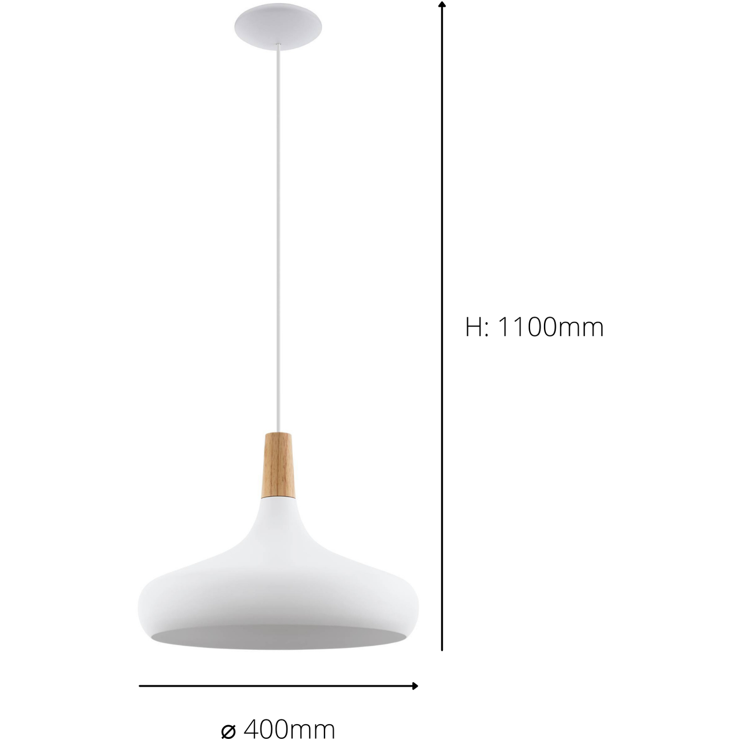 Eglo Sabinar Single Pendant Light - White Metal With Wooden Accents - White Steel
