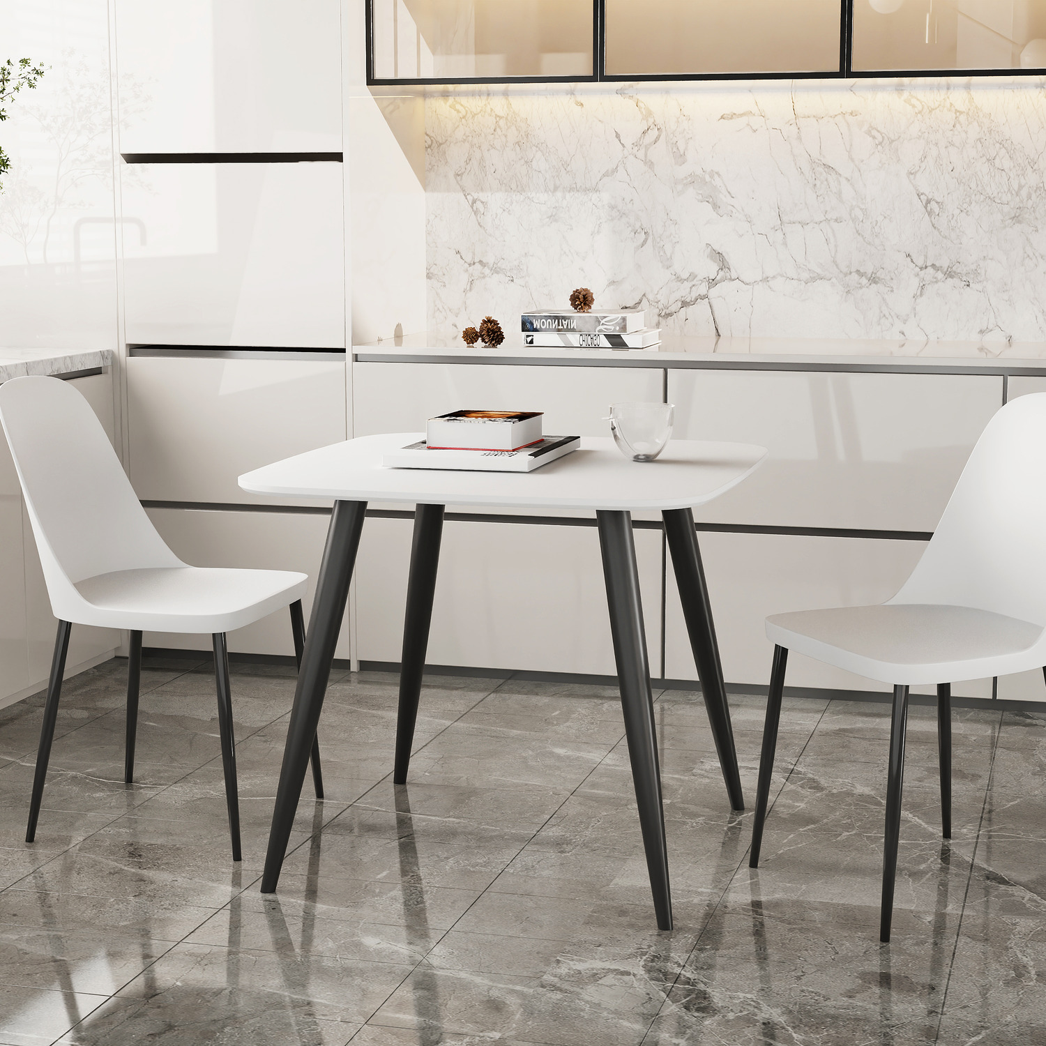 Aspen Set with Square White Table and 2 Duo Plastic Chairs