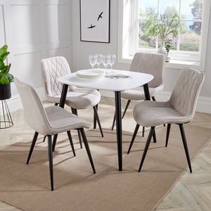 Aspen Square White Table and 4 Straight Stitch Fabric Chair SET