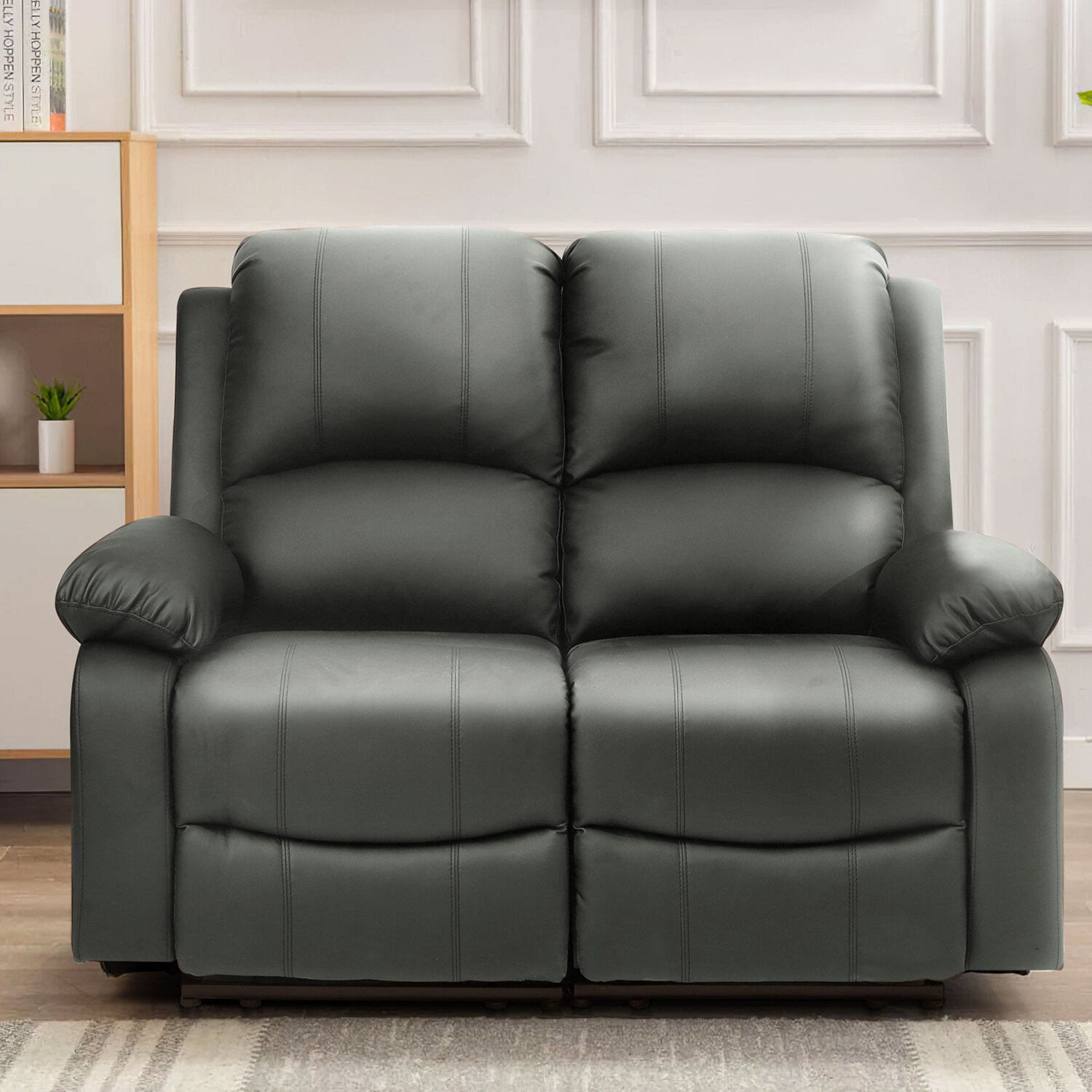 Bonded Leather Reclining 2 Seater Sofa - Dark Grey