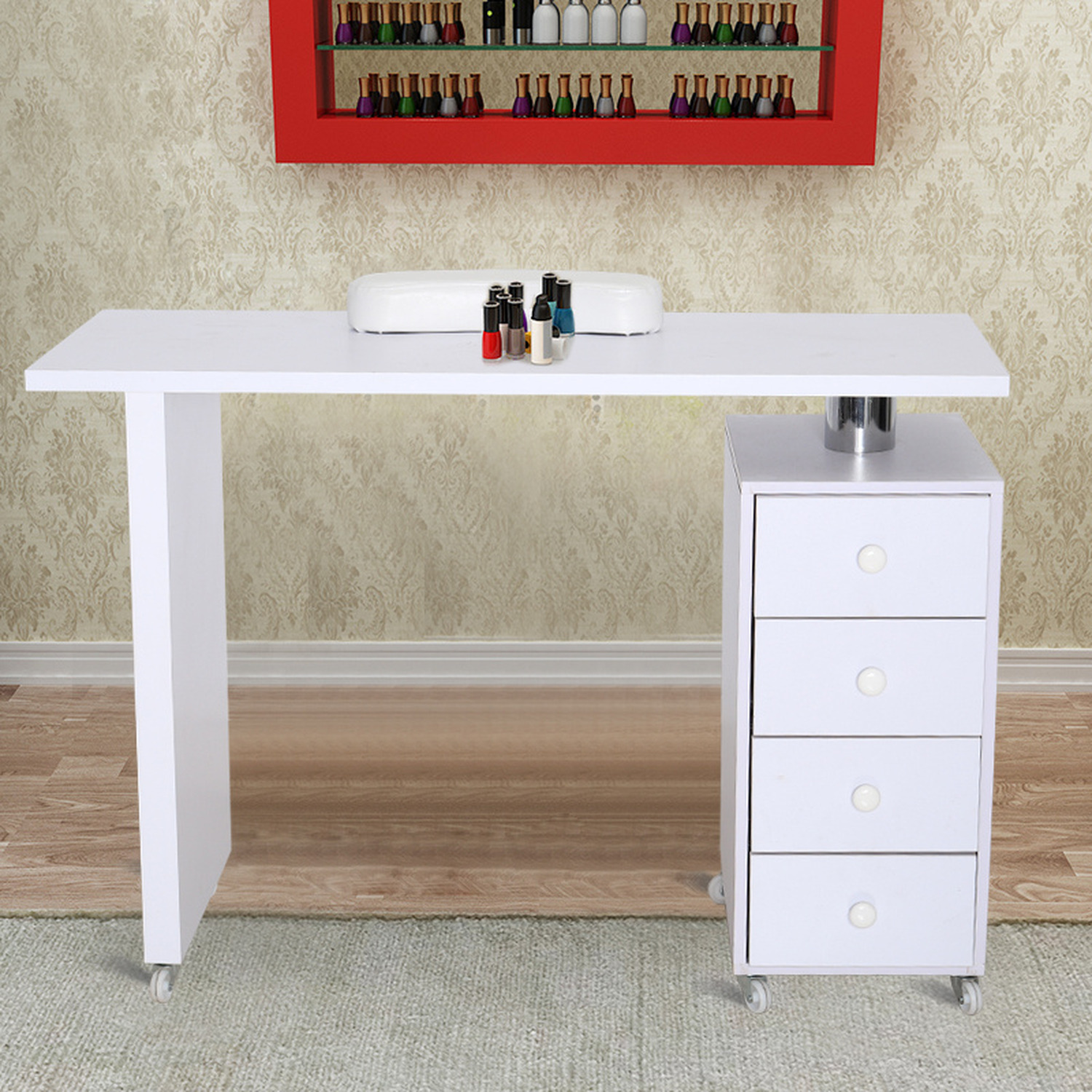 Livingandhome - Manicure Nail Table Salon Desk Wheeled Professional - White thumbnail