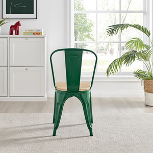 Green Colton Stackable Tolix Style Industrial Metal Kitchen Dining Chair Wood Seat shot 4116942