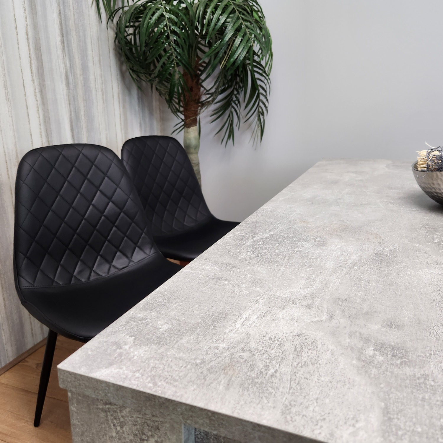 Dining Table And 4 Black Chairs Set - Grey Black