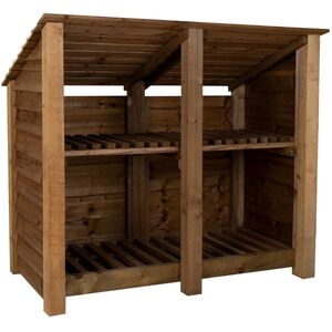 Double Bay Wooden Log Store With Reverse Roof And Kingling Shelf