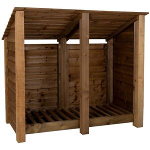 Double Bay Wooden Log Store With Reverse Roof