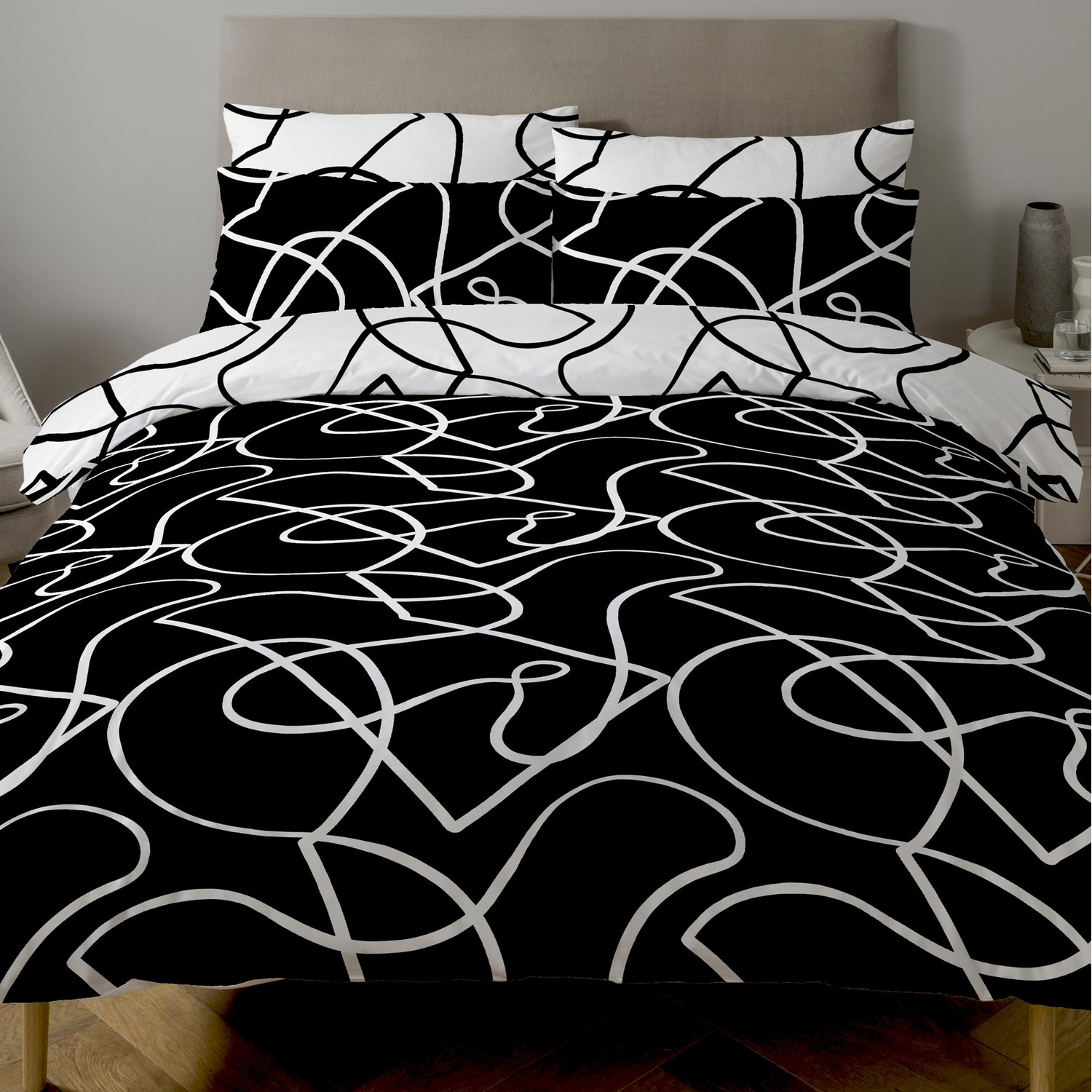 Pablo Reversible Duvet Cover And Pillowcase Set - Monotone King