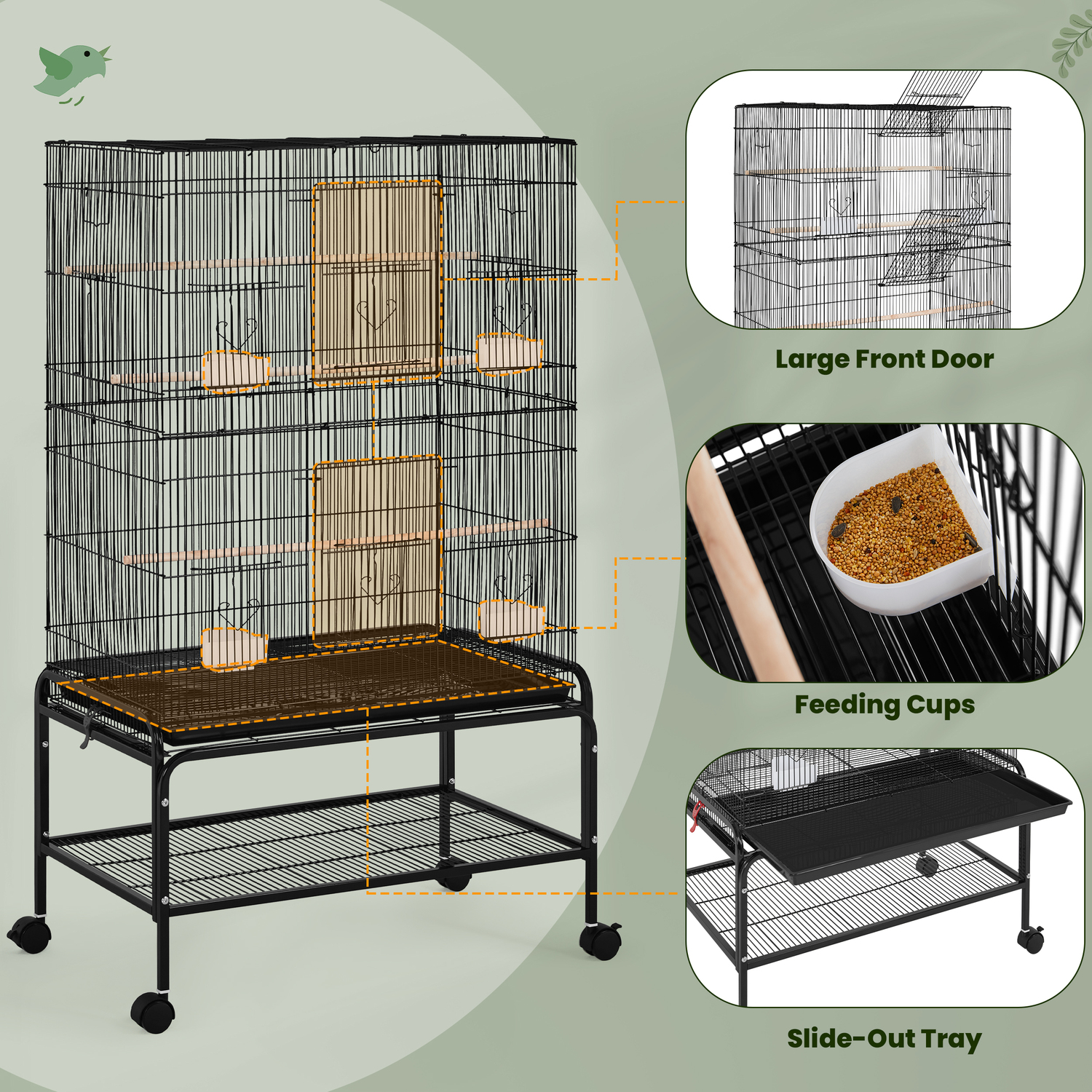 Image showcasing Rolling Large Parrot Cage with Storage Shelf