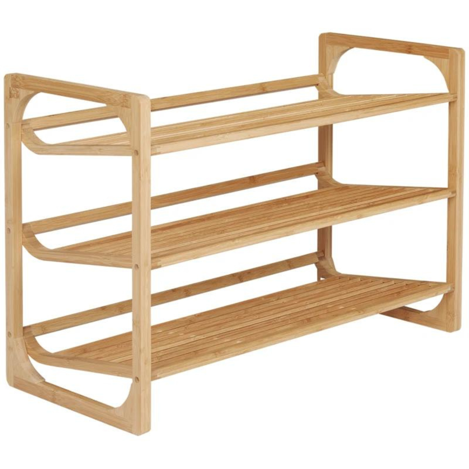 3-tier Bamboo Shoe Rack With Sloped Shelves - Natural Brown