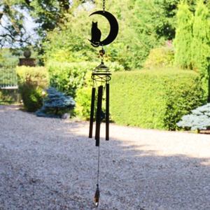 Silhouette Cat and Moon Wind Chime - Black