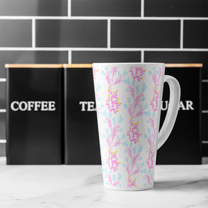 Pink  Blue Flower Design Latte Mug