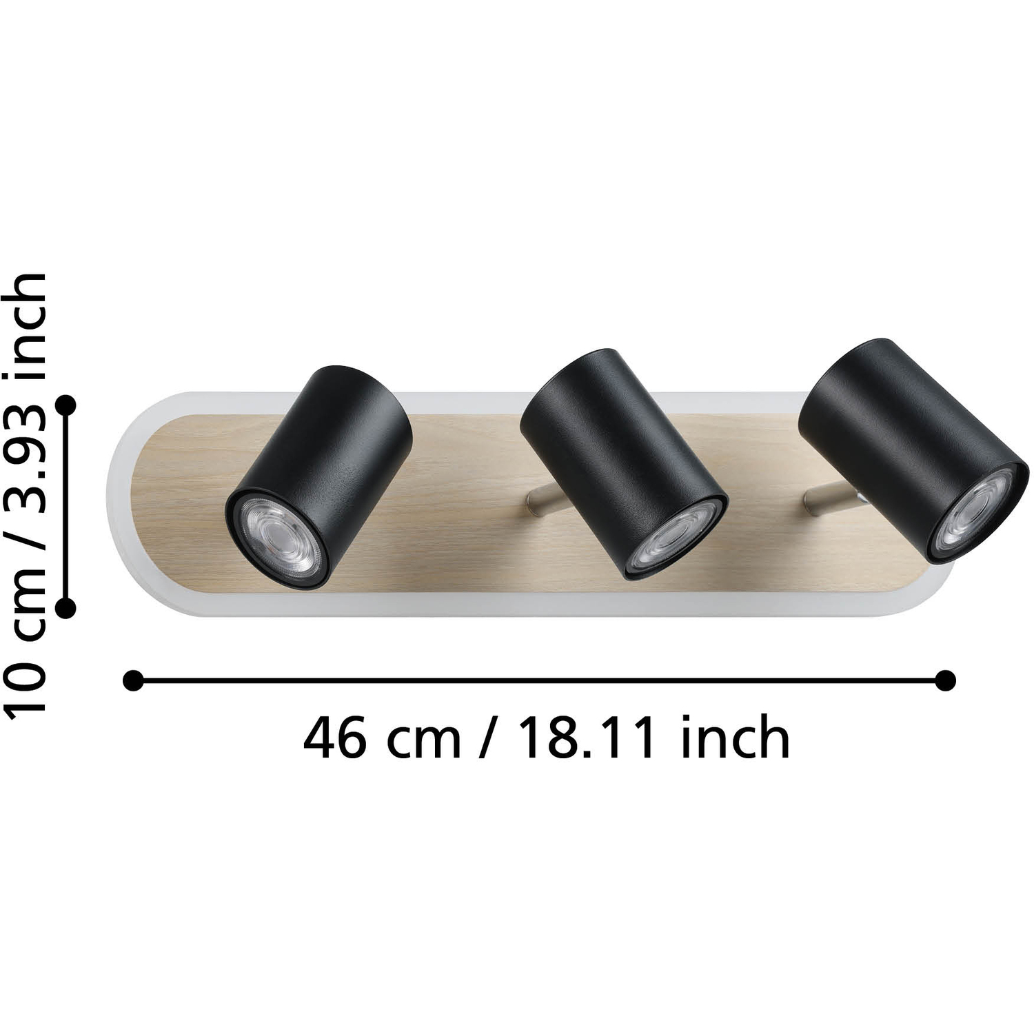 Rimbocchi Natural Wood Modern 3 Light Spotlight - Black