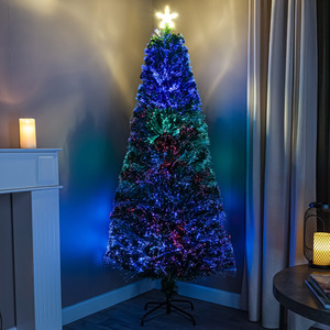 6ft Green Pin Prick Xmas Tree with Multi Coloured Fibre Optic Lights