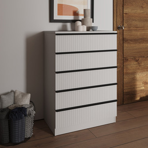 FWStyle 5 Drawer White Chest Of Drawers Ripple Effect Finish