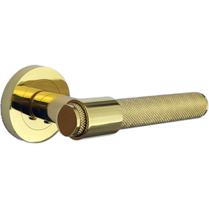 Knurled Lever on Rose Door Handle Set, Loop and Neck, Polished Brass