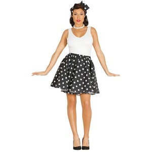 Women's 1950s Black Polka Dot Rock and Roll Costume UK 14-16