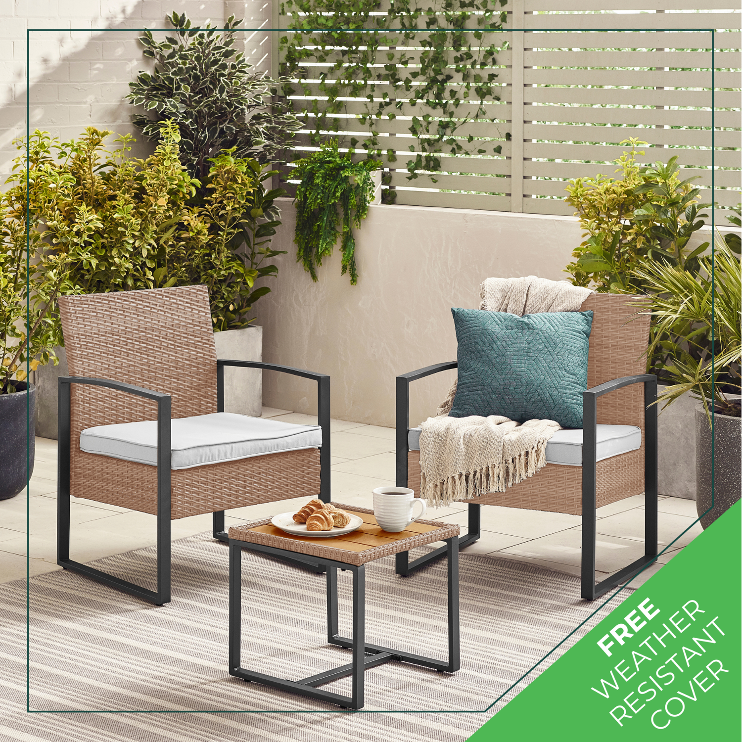 Bistro Set - Algarve Rattan Bistro Set 2 Seat - Beige