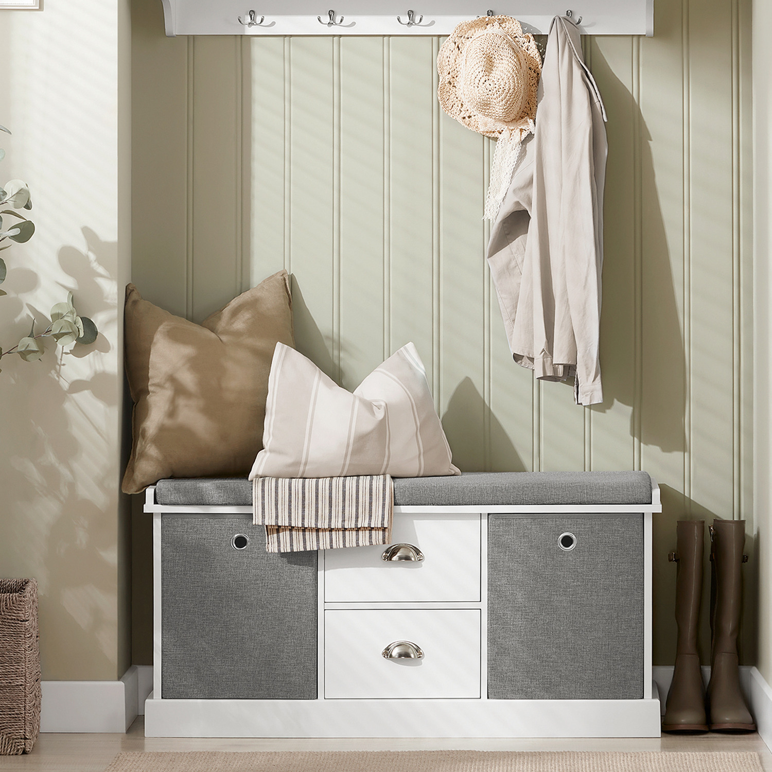 Sobuy Shoe Storage Bench With 2 Drawers And 2 Baskets - Grey