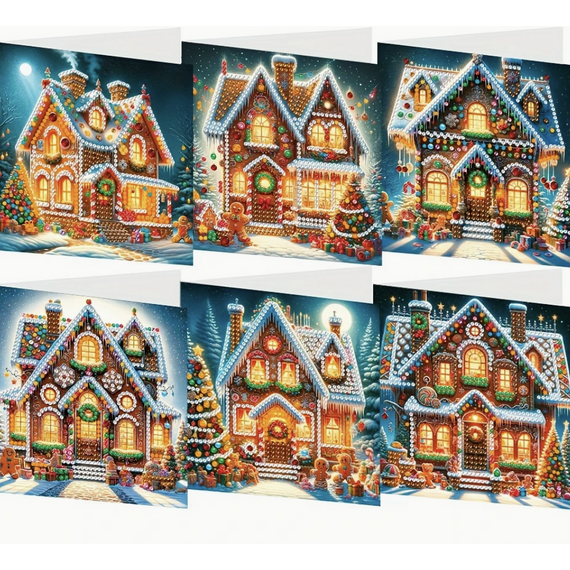 Pack of 6 Christmas House Diamond Painting Cards