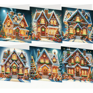Pack of 6 Christmas House Diamond Painting Cards