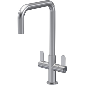 Kitchen Mono Mixer Tap with 2 Lever Handles Brushed Nickel 361mm